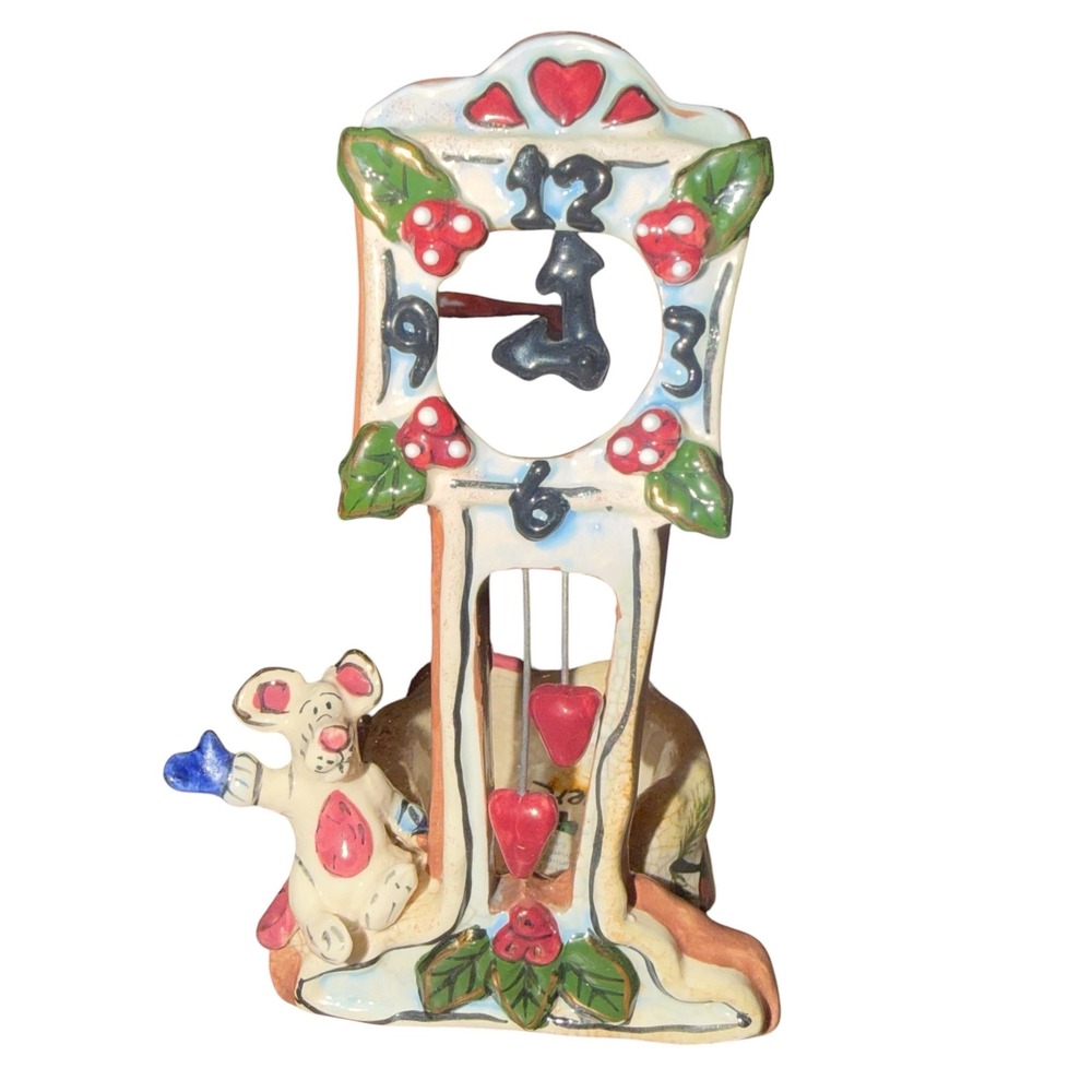 Vintage Blue Sky Heather Goldminc Mouse Clock Tea Light Holder 2002 Collectible